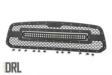 Rough Country Dodge Mesh Grille 30 Inch Dual Row Black Series LED w/Amber DRL 13-18 RAM 1500