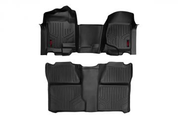 Rough Country Heavy Duty Floor Mats Front/Rear-07-13 Silverado/Sierra 07-14 HD Crew Cab Bench Seat