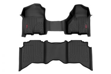 Rough Country Heavy Duty Floor Mats Front/Rear-12-18 Dodge RAM 1500 Crew/Mega Cab Half Console